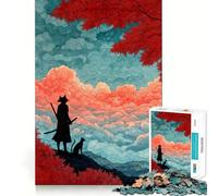 Samurai And Cat in Autumn Landscape Jigsaw Puzzles 1000 Piece for Teenagers Pure Logic Toy Gentle Relax Clean Cut Fine Art Piece (50x75cm)
