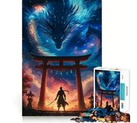 Samurai And Dragon at Torii Gate 1000 Pieces Jigsaw Puzzles for Teenagers Strong Logic Toy Family Time Clear Edge Warm Surprise (38x26cm)