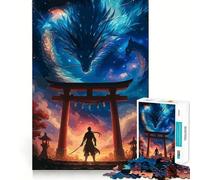 Samurai And Dragon at Torii Gate Jigsaw Puzzle for Teenagers 1000 Pieces Boost Memory Relaxing Fun Premium Cut Stylish Gift (50x75cm)