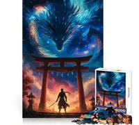 Samurai And Dragon at Torii Gate Jigsaw Puzzles for Teenagers 1000 Piece Boost Memory Serene Time Premium Cut Birthday Gift (38x52cm)