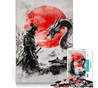 Samurai And Dragon Jigsaw Puzzles 1000 Piece for Teenagers Pure Logic Toy Gentle Relax Clean Cut Fine Art Piece (50x75cm)