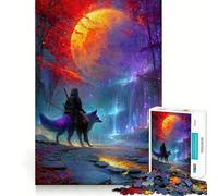 Samurai And Fox Under A Giant Moon 1000 Pieces Jigsaw Puzzles for Adults Fine Logic Toy Leisure Time Neat Edge Art Collectible (38x52cm)