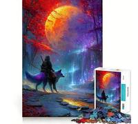 Samurai And Fox Under A Giant Moon 1000 Pieces Jigsaw Puzzles for Adults Improve Memory Peaceful Fun Sharp Edge (50x75cm)