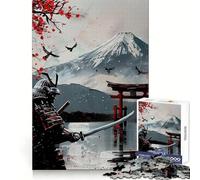 Samurai And Mount Fuji Red Sun Jigsaw Puzzle for Teenagers 1000 Pieces Recall Upgrade Soothing Fun Clear Cut Wall Art Decor (38x26cm)