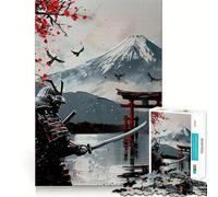 Samurai And Mount Fuji Red Sun Jigsaw Puzzle for Teenagers 1000 Pieces Recall Upgrade Soothing Fun Clear Cut Wall Art Decor (38x26cm)