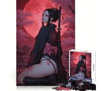 Samurai Anime Girl With Katana Jigsaw Puzzles 1000 Pieces for Adults Strengthen Memory Group Joy Clean Edge Stylish Gift (38x52cm)