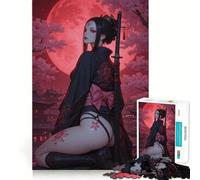 Samurai Anime Girl With Katana Jigsaw Puzzles 1000 Pieces for Adults Strengthen Memory Group Joy Clean Edge Stylish Gift (38x52cm)