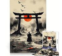 Samurai at Torii Gate with Rising Sun Hard Jigsaw Puzzle for Adults 1000 Pieces Reason Skill Toy Family Time Tight Cut Art Collectible (38x52cm)