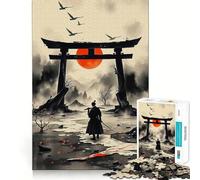 Samurai at Torii Gate with Rising Sun Jigsaw Puzzle 1000 Piece for Adults Intellect Toy Soothing Fun Precise Cut (38x26cm)
