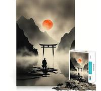 Samurai at Torii Gate with Rising Sun Jigsaw Puzzle 1000 Piece for Teenagers Reason Skill Toy Relaxing Fun Exact Cut (38x26cm)
