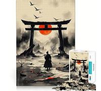 Samurai at Torii Gate with Rising Sun Jigsaw Puzzles for Adults1000 Pieces Mind Skill Toy Quiet Hobby Design Assembly (50x75cm)
