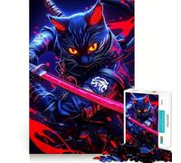 Samurai Bengal Cat Warrior with Red Katana Animal 1000 Piece Jigsaw Puzzle for Adults Memory Gain Gentle Leisure Design Assembly Art Collection Piece (38x26cm)