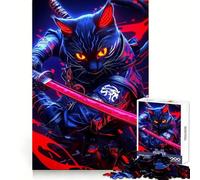 Samurai Bengal Cat Warrior with Red Katana Animal 1000 Piece Jigsaw Puzzle for Adults Memory Gain Gentle Leisure Design Assembly Art Collection Piece (38x26cm)