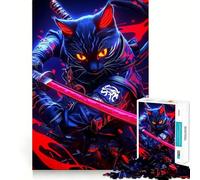 Samurai Bengal Cat Warrior with Red Katana Animal Hard Jigsaw Puzzle for Adults 1000 Pieces Intellect Toy Cozy Time Quality Cut (50x75cm)