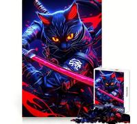 Samurai Bengal Cat Warrior with Red Katana Animal Hard Jigsaw Puzzle for Adults 1000 Pieces Intellect Toy Cozy Time Quality Cut (50x75cm)
