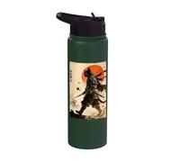 Samurai Black Cat Battle Warrior Japanese Anime Cat Mom Dad Stainless Steel Insulated Water Bottle