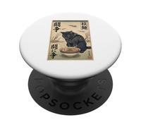 Samurai Black Cat Eating Ramen War Scene Edo Art Men Women PopSockets Adhesive PopGrip