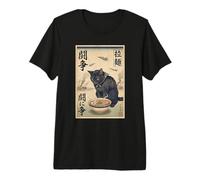 Samurai Black Cat Eating Ramen War Scene Edo Art Men Women Premium T-Shirt