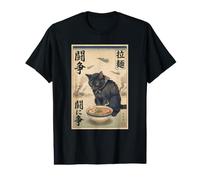 Samurai Black Cat Eating Ramen War Scene Edo Art Men Women Value Graphic T-Shirt