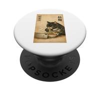 Samurai Black Cat Eating Ramen Watchin Drama Japanese Noodle PopSockets Adhesive PopGrip