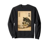 Samurai Black Cat Eating Ramen Watchin Drama Japanese Noodle Sweatshirt