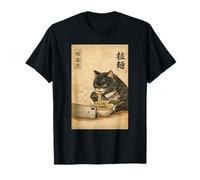 Samurai Black Cat Eating Ramen Watchin Drama Japanese Noodle T-Shirt