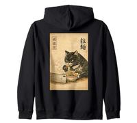 Samurai Black Cat Eating Ramen Watchin Drama Japanese Noodle Zip Hoodie