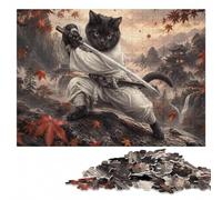 Samurai Black Cat Wall Art Colourful Wooden Puzzle for Adults, 300 Pieces | For puzzle fans: Adult Puzzle - clear image areas for detailed puzzle work over several sessions.