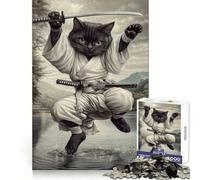 Samurai Black Cat Wall Art Jigsaw Puzzles for Adults1000 Pieces Improve Memory Relax Mind Sharp Edge Art Collection Piece (50x75cm)