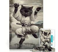 Samurai Black Cat Wall Art Jigsaw Puzzles for Adults1000 Pieces Improve Memory Relax Mind Sharp Edge Art Collection Piece (50x75cm)