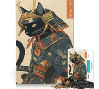 Samurai Black Cat Warrior Hard Jigsaw Puzzle for Adults 1000 Pieces Fine Logic Toy Calm Fun Neat Edge Thoughtful Gift (38x26cm)