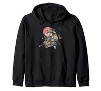Samurai Boar Japanese Warrior Ukiyo-e Style Sunset Zip Hoodie