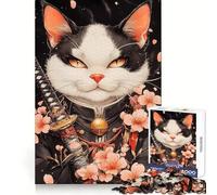 Samurai Bombay Cat with Cherry Blossoms 1000 Piece Jigsaw Puzzles for Adults Teenagers Recall Build Slow Enjoy Exact Cut Art Collectible (38x26cm)