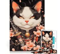 Samurai Bombay Cat with Cherry Blossoms 1000 Piece Jigsaw Puzzles for Adults Teenagers Recall Build Slow Enjoy Exact Cut Art Collectible (38x26cm)