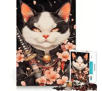 Samurai Bombay Cat with Cherry Blossoms 1000 Pieces Jigsaw Puzzles for Teenagers Logic Train Toy Quiet Fun Smooth Cut Lovely Gift (50x75cm)