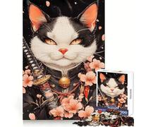 Samurai Bombay Cat with Cherry Blossoms 1000 Pieces Jigsaw Puzzles for Teenagers Logic Train Toy Quiet Fun Smooth Cut Lovely Gift (50x75cm)