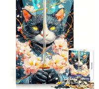 Samurai Bombay Cat with Sword 1000 Pieces Jigsaws Adults Puzzles Think Smart Toy Home Activity Smooth Cut Xmas Surprise (50x75cm)