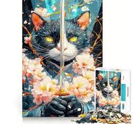 Samurai Bombay Cat with Sword 1000 Pieces Jigsaws Adults Puzzles Think Smart Toy Home Activity Smooth Cut Xmas Surprise (50x75cm)