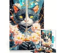 Samurai Bombay Cat with Sword Jigsaw Puzzle for Teenagers 1000 Pieces Mind Skill Toy Gentle Leisure Design Assembly Premium Gift (38x52cm)