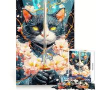 Samurai Bombay Cat with Sword Jigsaw Puzzle for Teenagers 1000 Pieces Mind Skill Toy Gentle Leisure Design Assembly Premium Gift (38x52cm)