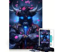 Samurai Bull Animal 1000 Pieces Jigsaws Adults Puzzles Think Smart Toy Home Activity Smooth Cut Xmas Surprise (38x26cm)