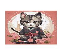 Samurai Cat Adults Wooden Jigsaw Puzzle, for Kids Wooden Puzzles Toys Family Game Play,Brain Training 1000 Piece (75×50cm)