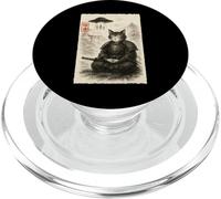 Samurai Cat Alien UFO Funny Invasion Meme Sumi-e Japanese PopSockets PopGrip for MagSafe