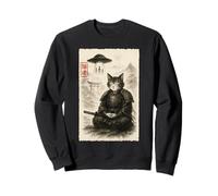 Samurai Cat Alien UFO Funny Invasion Meme Sumi-e Japanese Sweatshirt