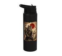 Samurai Cat Anime Japanese Art Funny Graphic Ukiyo-e Art Stainless Steel Insulated Water Bottle