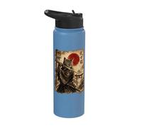 Samurai Cat Anime Japanese Art Funny Graphic Ukiyo-e Art Stainless Steel Insulated Water Bottle