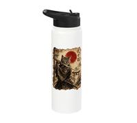 Samurai Cat Anime Japanese Art Funny Graphic Ukiyo-e Art Stainless Steel Insulated Water Bottle
