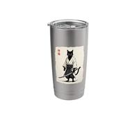 Samurai Cat Black Warrior Japanese Art Anime Retro Vintage Stainless Steel Insulated Tumbler
