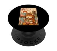 Samurai Cat Eating Ramen Japan Mount Fuji Cherry Blossoms PopSockets Adhesive PopGrip