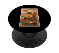Samurai Cat Eating Ramen Japan Mount Fuji Cherry Blossoms PopSockets Adhesive PopGrip